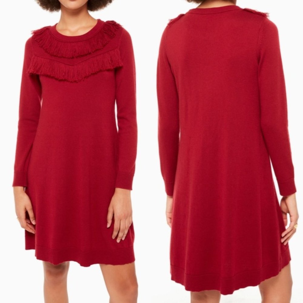kate spade new york fringe sweater burgundy dress - Picture 2 of 5